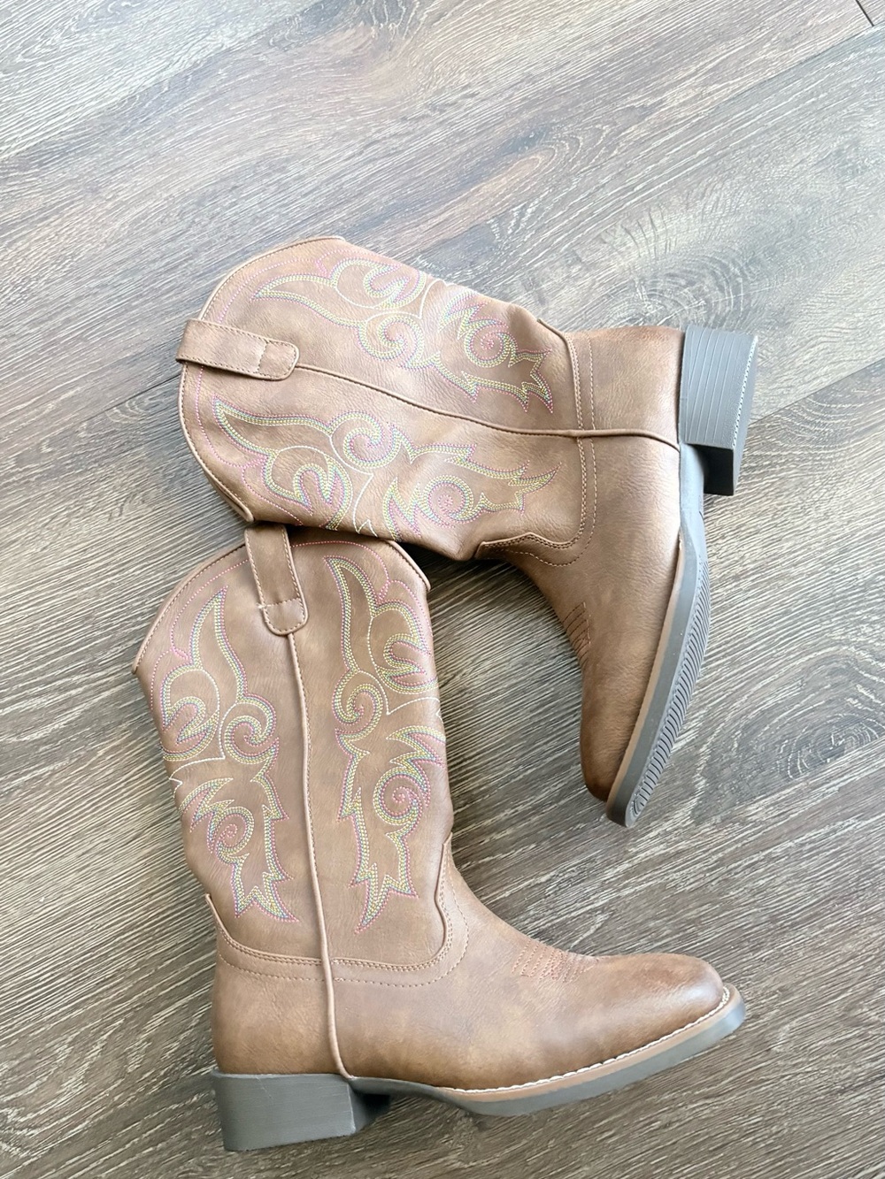 Women's Brown Western Booties with Embroidered Detail